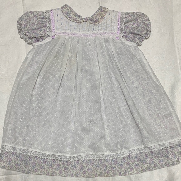 VTG Polly Flinders Lavender Floral Dress with White Pinafore - Picture 1 of 10